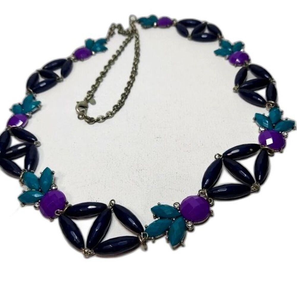 Premier Design Necklace turquoise deep navy, and purple beads 22" + 12"